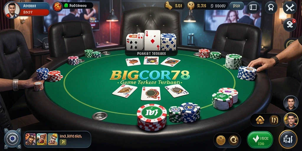 Tampilan gameplay mendebarkan di BIGCOR78 dengan aksi poker seru.