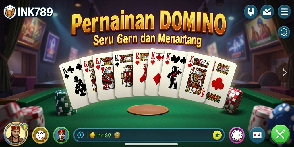 Screenshot gameplay INK789 menampilkan pertandingan Domino yang mendebarkan.