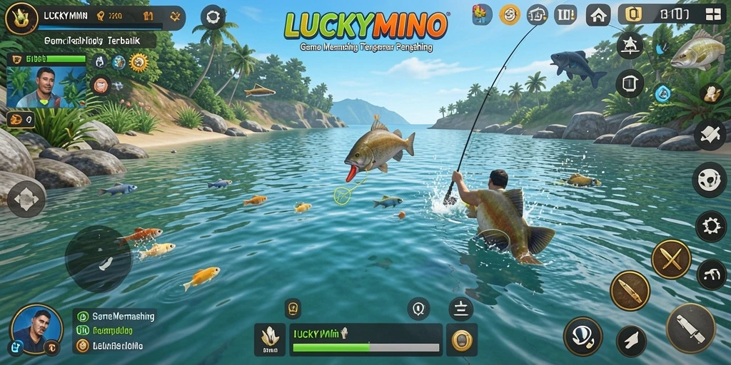 Menampilkan gameplay memancing yang seru dan grafis menakjubkan di LUCKYMINO.