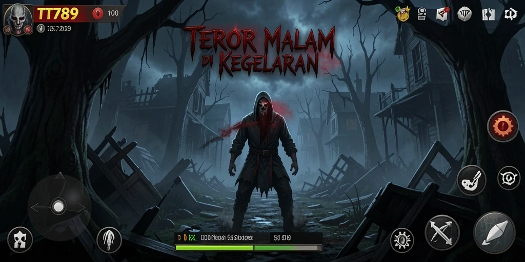 Screenshot utama TT789 menunjukkan gameplay mendebarkan di lingkungan horror.