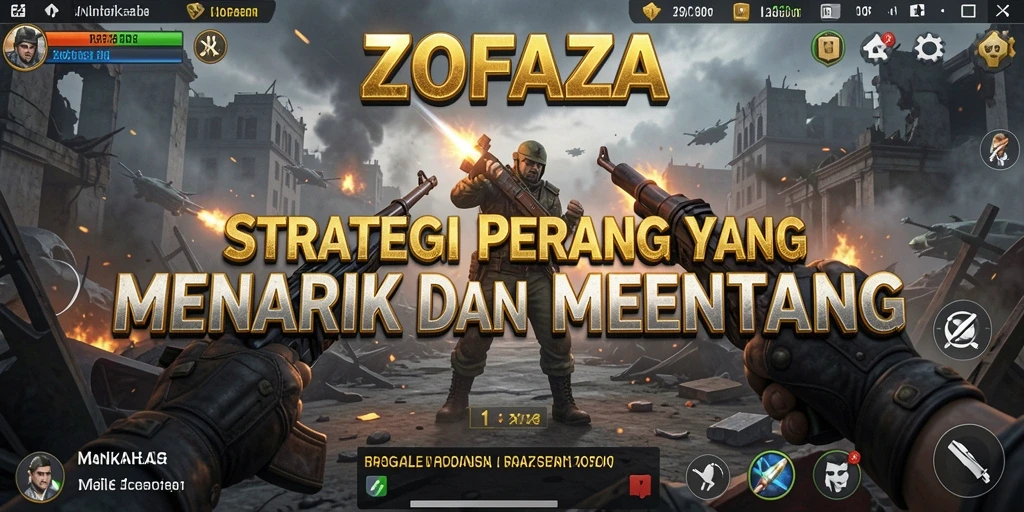 Screenshot gameplay ZOFAZA menampilkan pertempuran strategis yang intens.